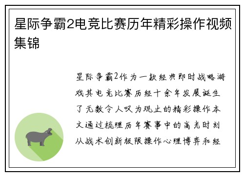 星际争霸2电竞比赛历年精彩操作视频集锦